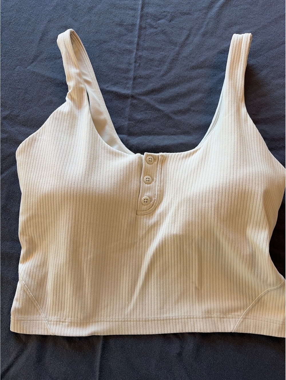 lululemon Off-White Ribbed Henley Crop Top | Scoop Neck